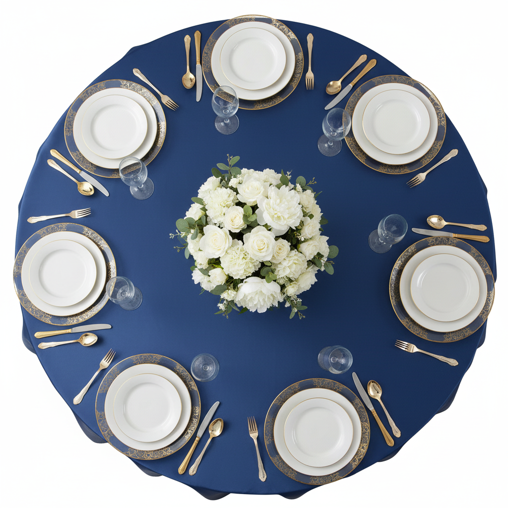Premium Satin (Wrinkle-Resistant) 132" Round Tablecloth - Navy Blue