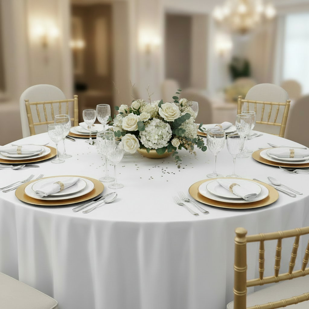 Premium Satin (Wrinkle-Resistant) 132" Round Tablecloth - White