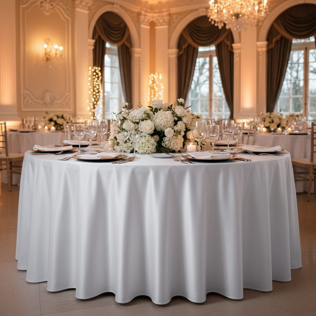 Premium Satin (Wrinkle-Resistant) 132" Round Tablecloth - White