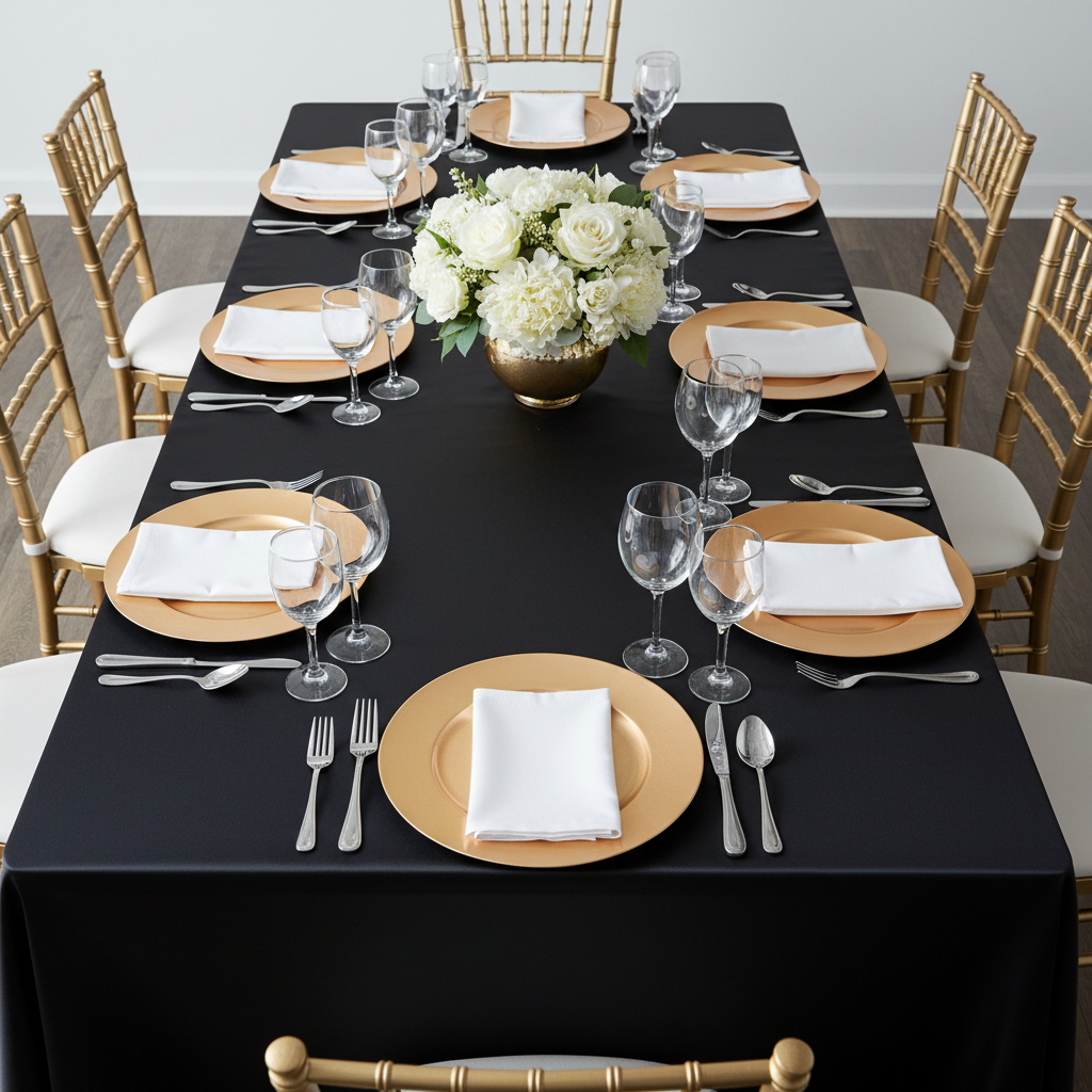Premium Satin (Wrinkle-Resistant) 90"x132" Rectangular Tablecloth - Black