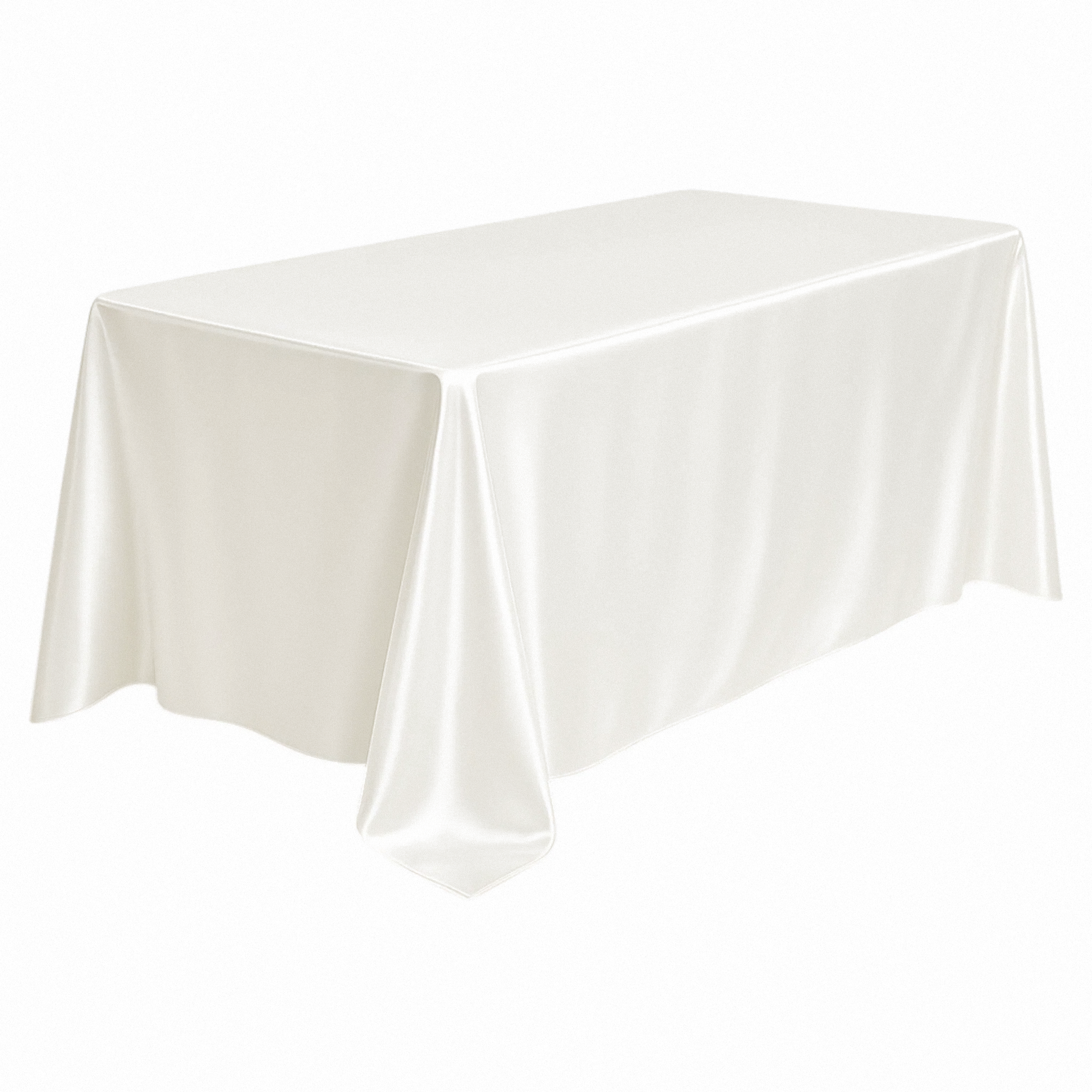 Premium Satin (Wrinkle-Resistant) 90"x132" Rectangular Tablecloth Ivory angled view