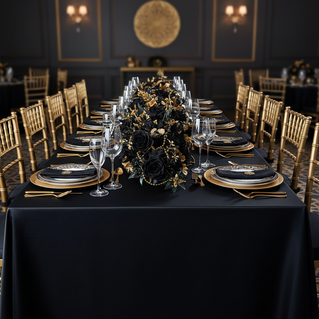 Premium Satin (Wrinkle-Resistant) 90"x156" Rectangular Tablecloth - Black