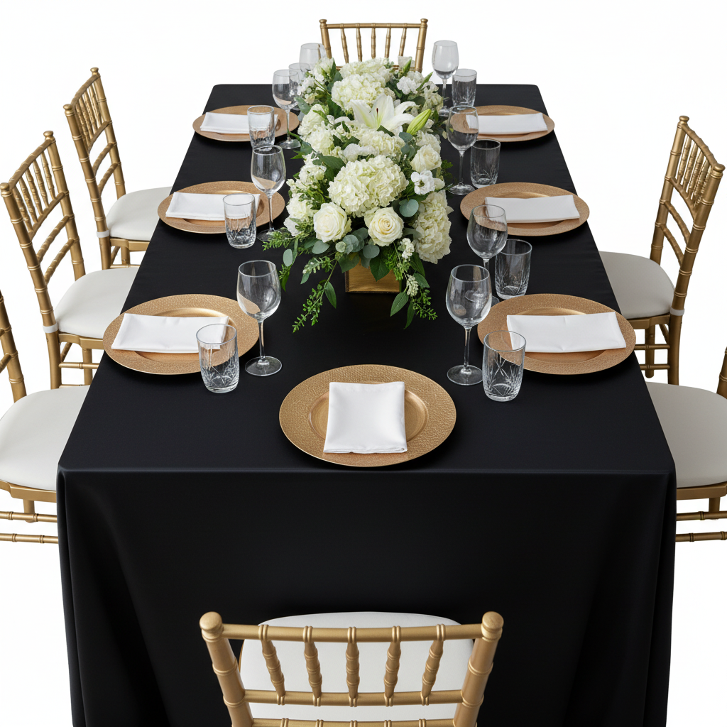 Premium Satin (Wrinkle-Resistant) 90"x156" Rectangular Tablecloth - Black