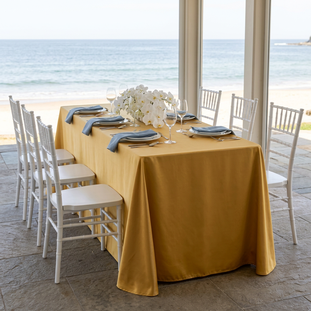 Antique gold satin coastal engagement table