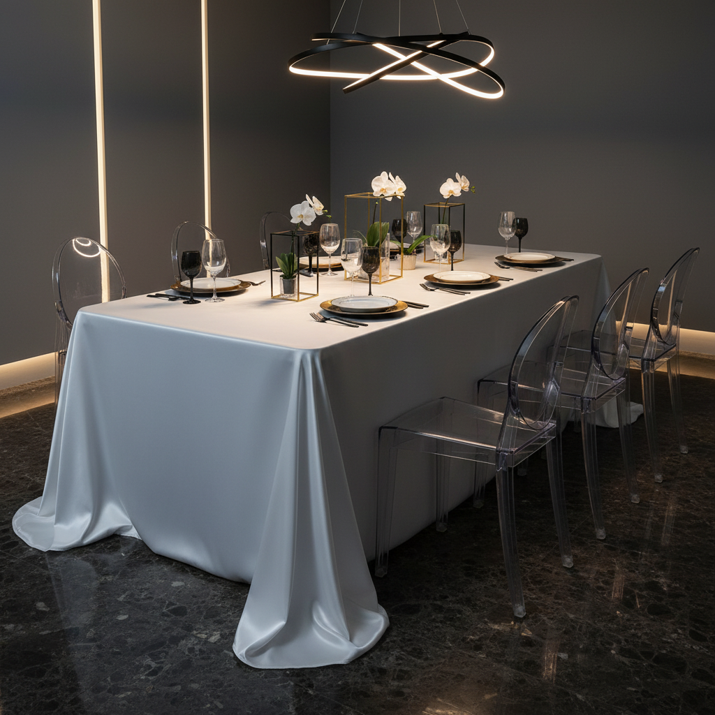 Premium Satin (Wrinkle-Resistant) 90"x156" Rectangular Tablecloth - White