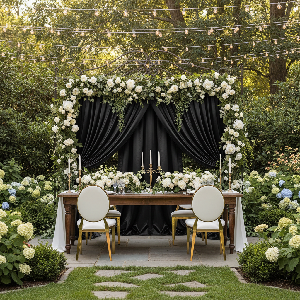 Premium Satin (Wrinkle-Resistant) Backdrop Panel/Drape Black Outdoor wedding Backdrop