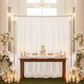 Premium Satin (Wrinkle-Resistant) Backdrop Panel/Drape White in front of a dessert table for a wedding