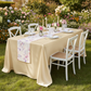 Outdoor brunch with the Premium Satin (Wrinkle-Resistant) King 108"x156" Rectangular Tablecloth Champagne paired with CV Linens Watercolor Floral Table Runner Pink