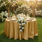 Premium Satin Wrinkle Resistant Round Tablecloth Gold Antique Wedding Reception Tablescape Garden Wedding