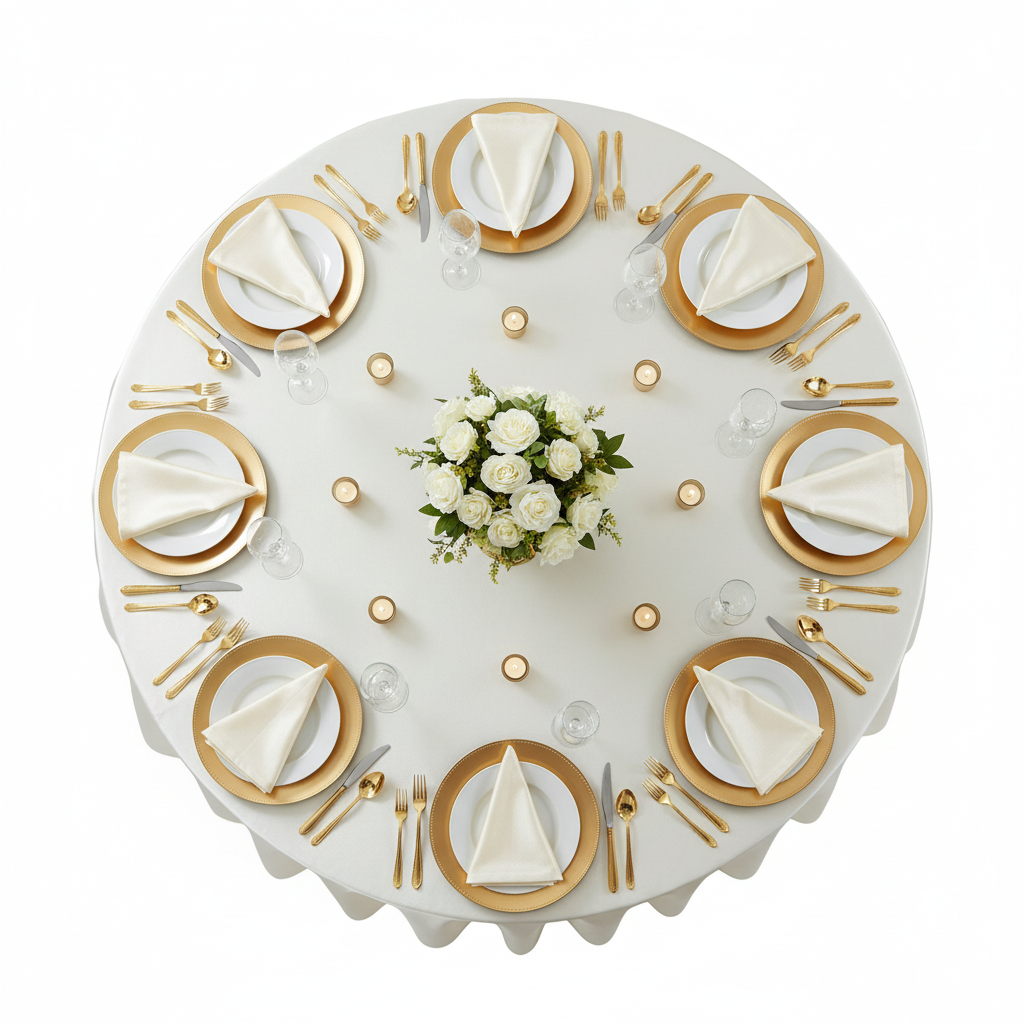 top view of Premium Satin (Wrinkle-Resistant) Round Tablecloth - Ivory 
