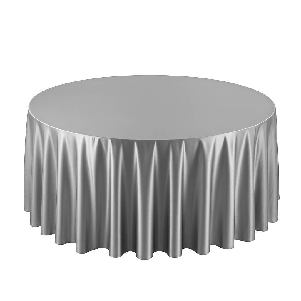 Premium Satin (Wrinkle-Resistant) 120" Round Tablecloth - Silver