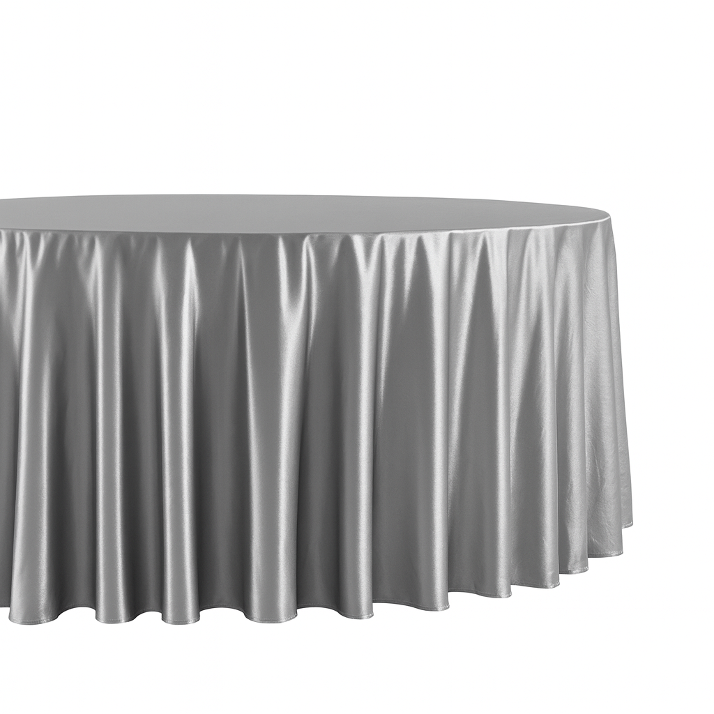 Premium Satin (Wrinkle-Resistant) 120" Round Tablecloth - Silver