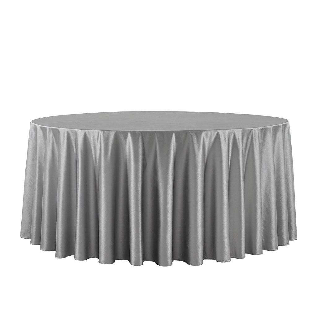 Premium Satin (Wrinkle-Resistant) 120" Round Tablecloth - Silver