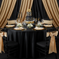 birthday celebration with Premium Satin (Wrinkle-Resistant) 120" Round Tablecloth - Black and gold chair sash tie
