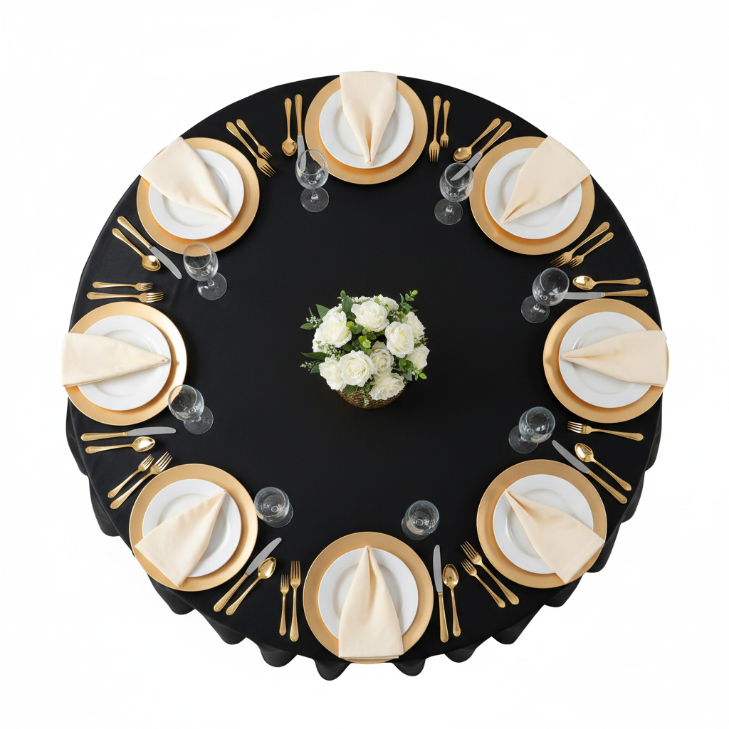 Premium Satin (Wrinkle-Resistant) 120" Round Tablecloth - Black 