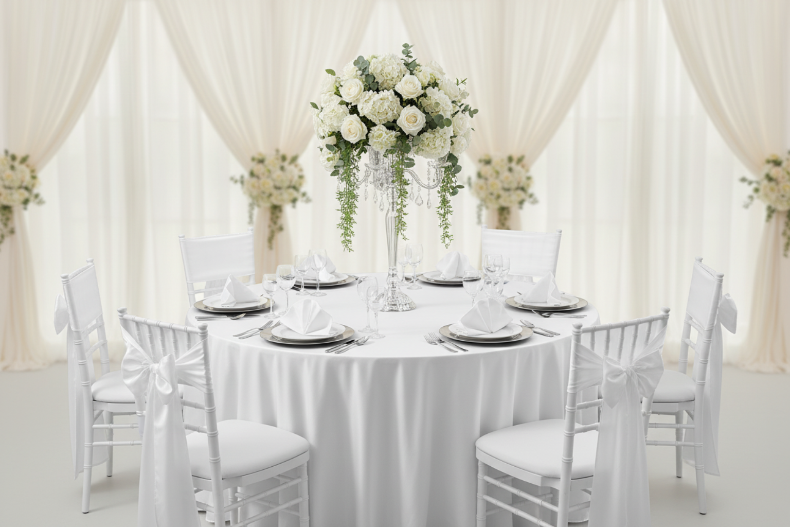 wedding celebration with Premium Satin (Wrinkle-Resistant) 120" Round Tablecloth - White 
