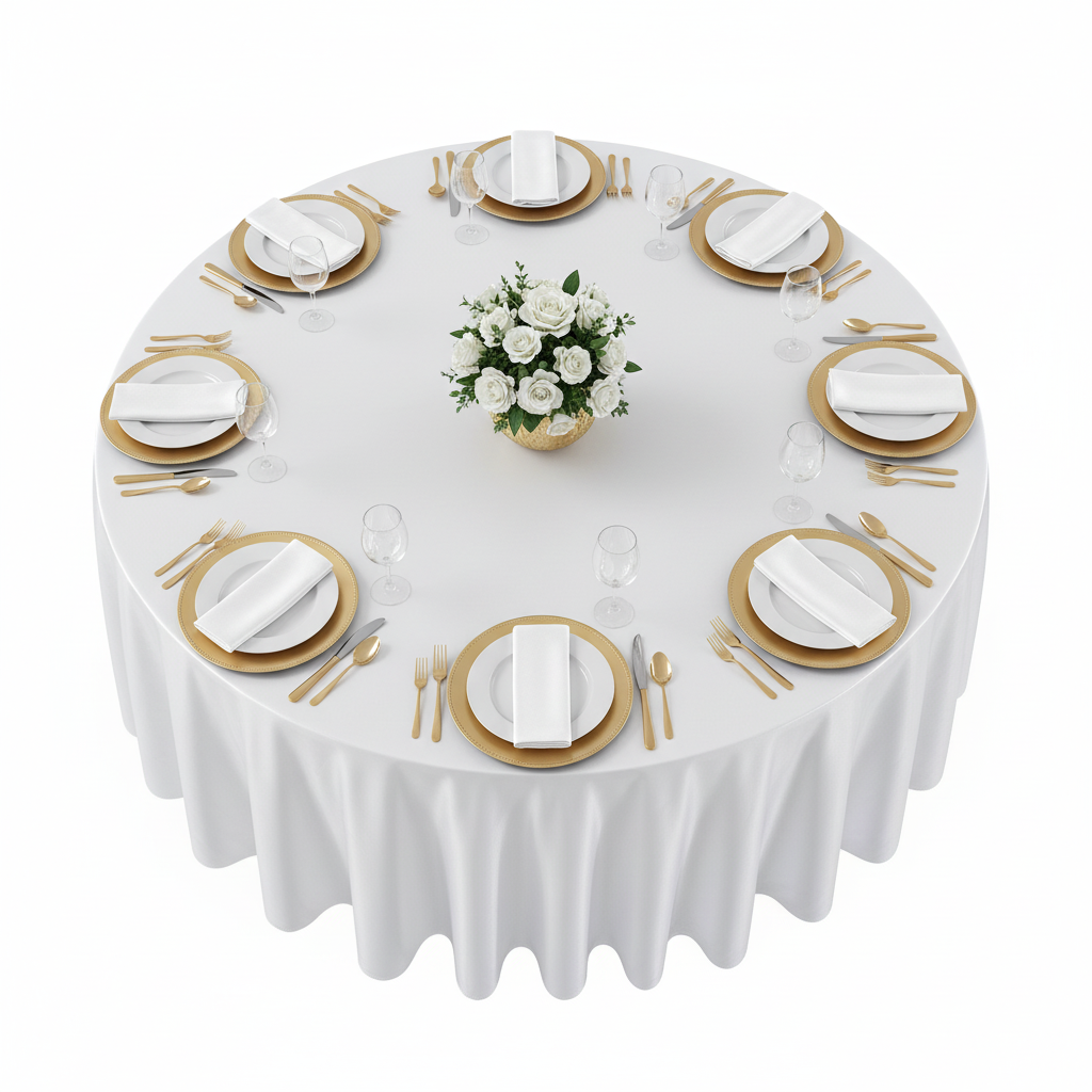 top view of Premium Satin (Wrinkle-Resistant) 120" Round Tablecloth - White 