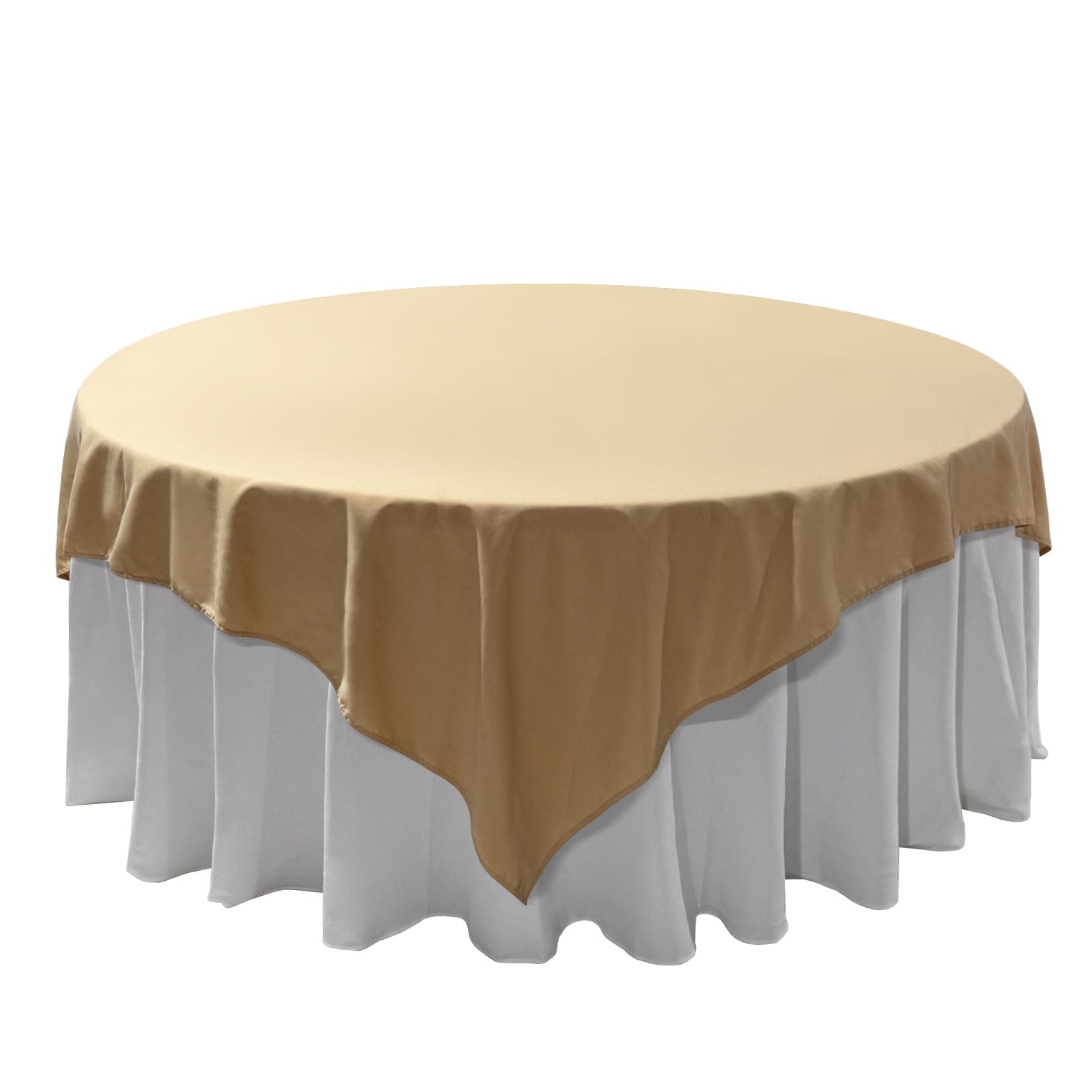 Premium Spun Polyester Square 90"x90" Overlay/Tablecloth Champagne front view