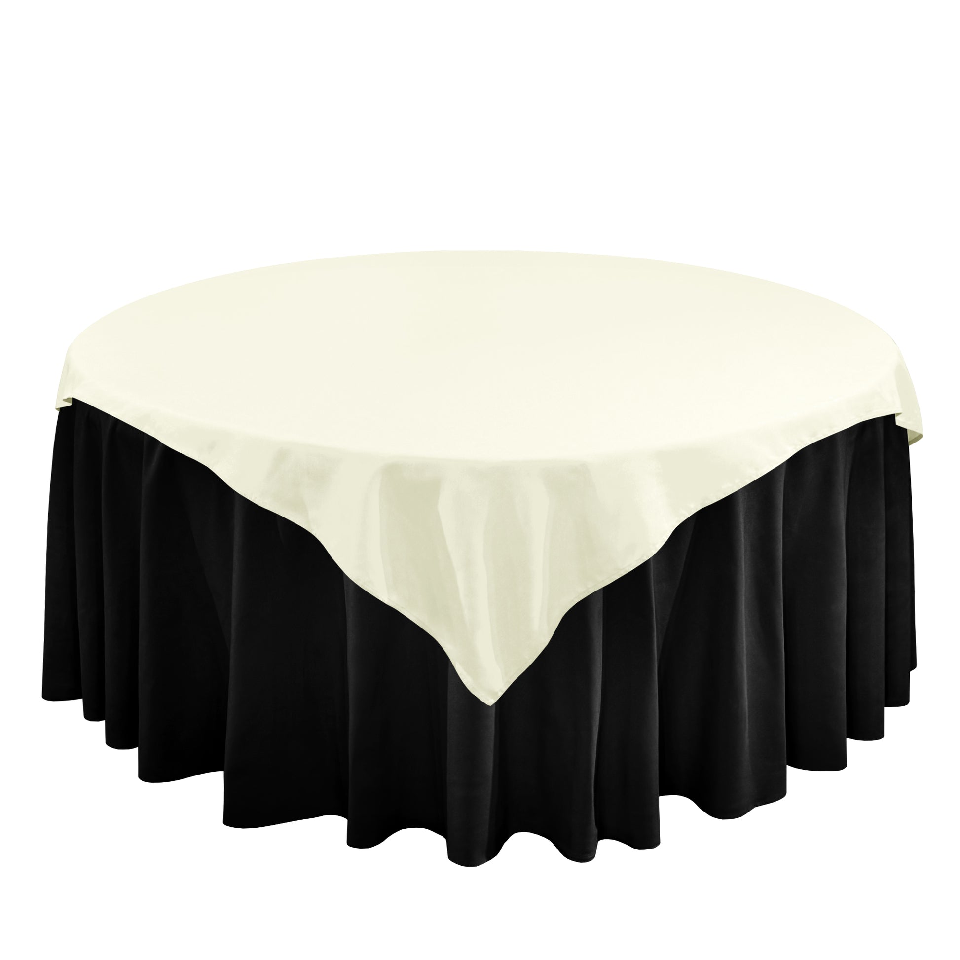 Premium Spun Polyester Square 90x90 Overlay Tablecloth Ivory front view