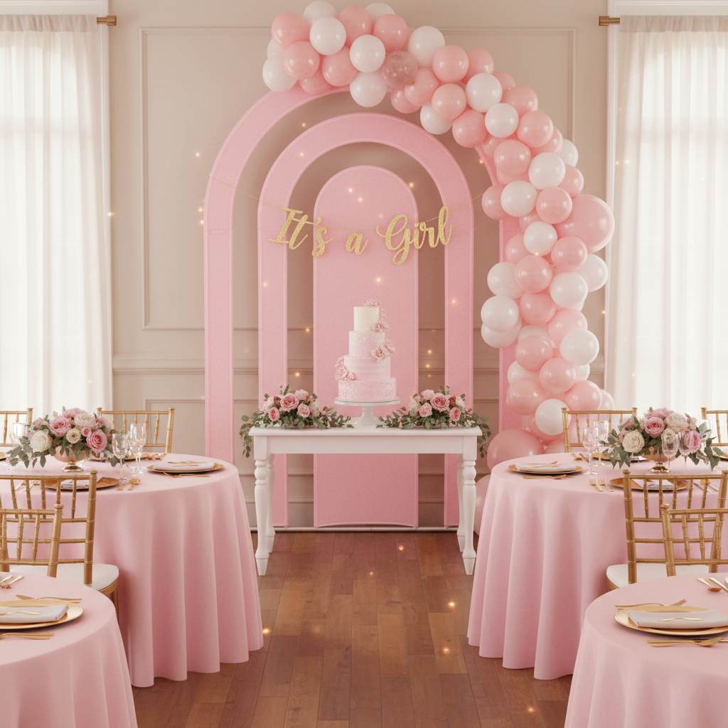 baby shower with Rainbow Multi-Tier Arch Heavy Duty Backdrop Stand