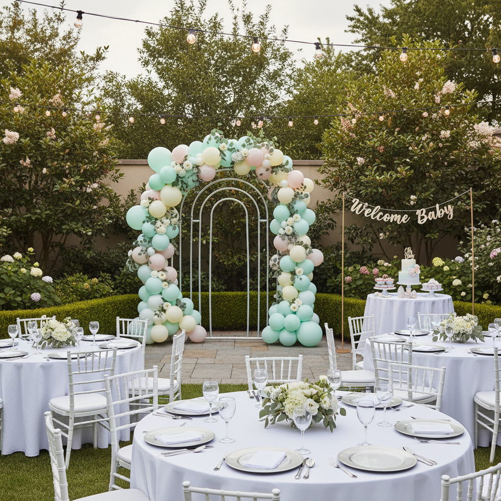 outdoor baby shower with Rainbow Multi-Tier Arch Heavy Duty Backdrop Stand