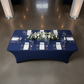 Rectangular 8 FT Spandex Table Cover - Navy Blue for charity gala reception top view detail