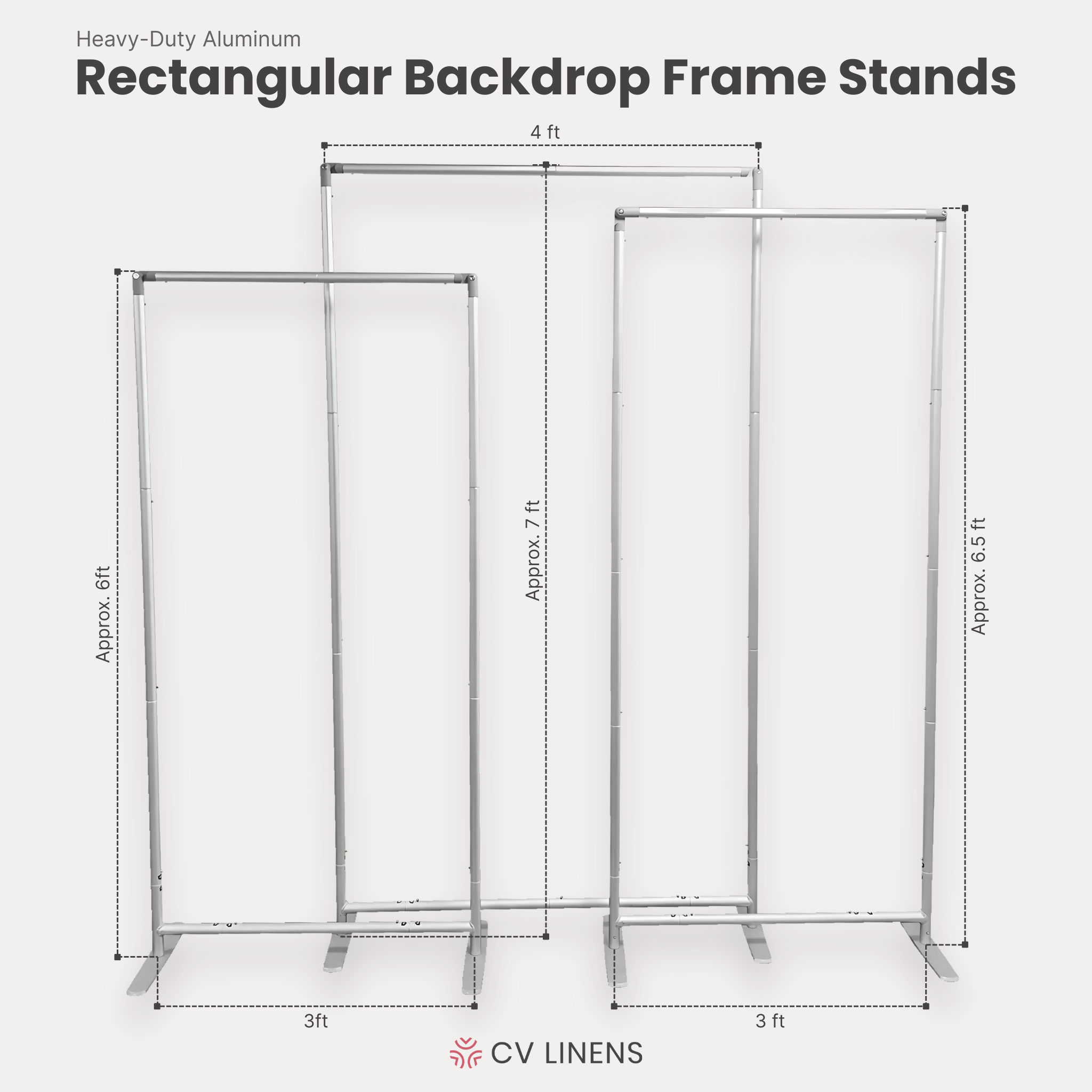 Silver 3pc/set Heavy Duty Rectangular Backdrop Frame Stands– CV Linens