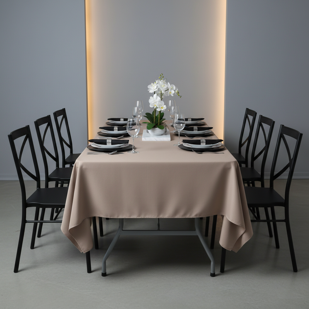 Rectangular Premium Polyester Tablecloth 60"x126" - Taupe for indoor dinner table setup