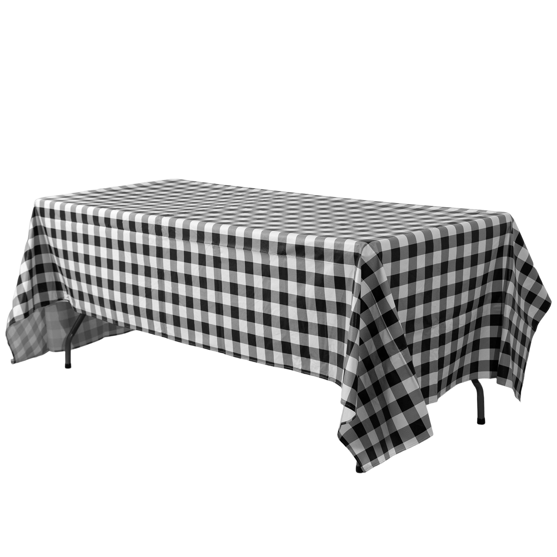 Rectangular tablecloth 60x102 waterproof vinyl flannel backing checkered design black side view