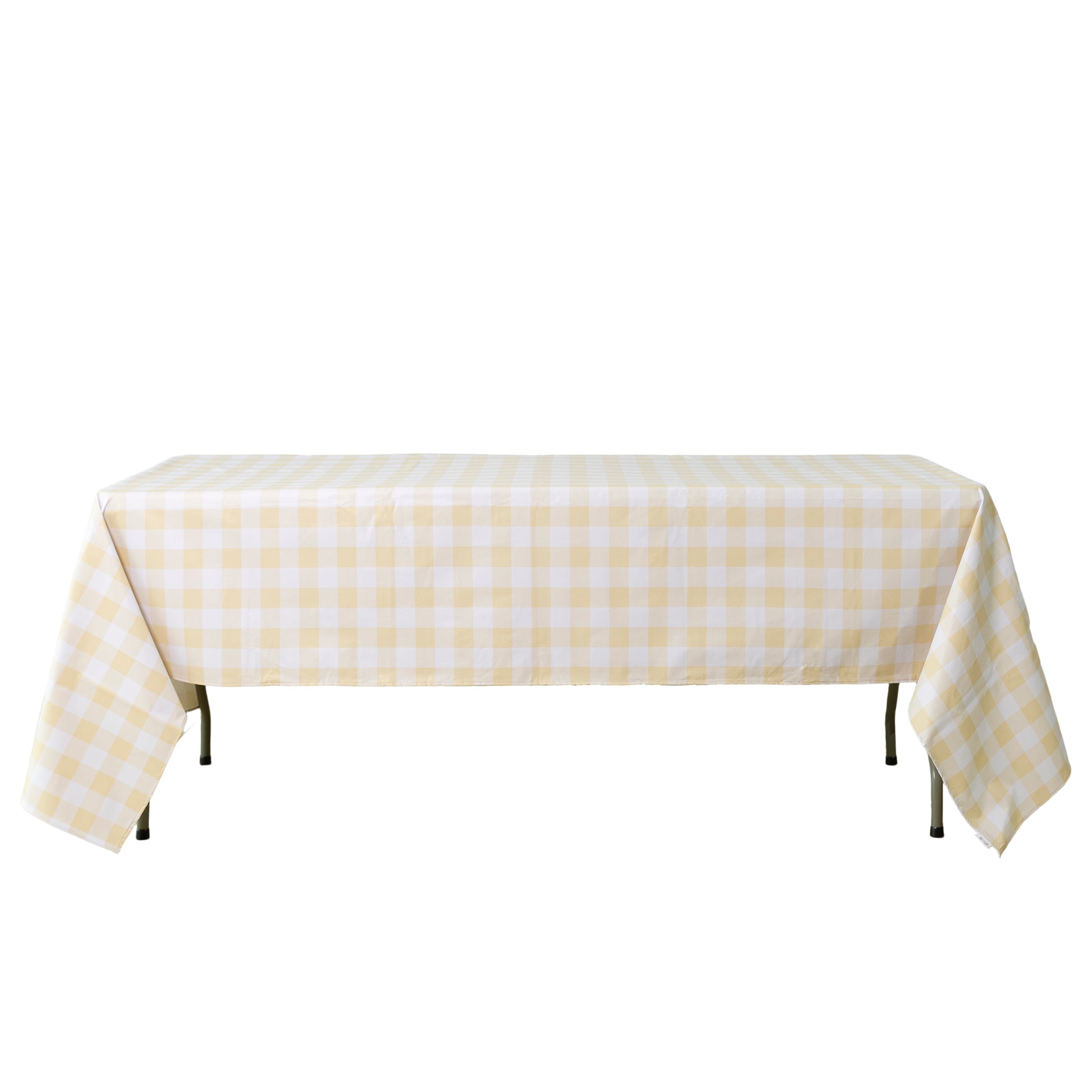 Rectangular tablecloth 60x102 waterproof vinyl flannel backing checkered design champagne front view