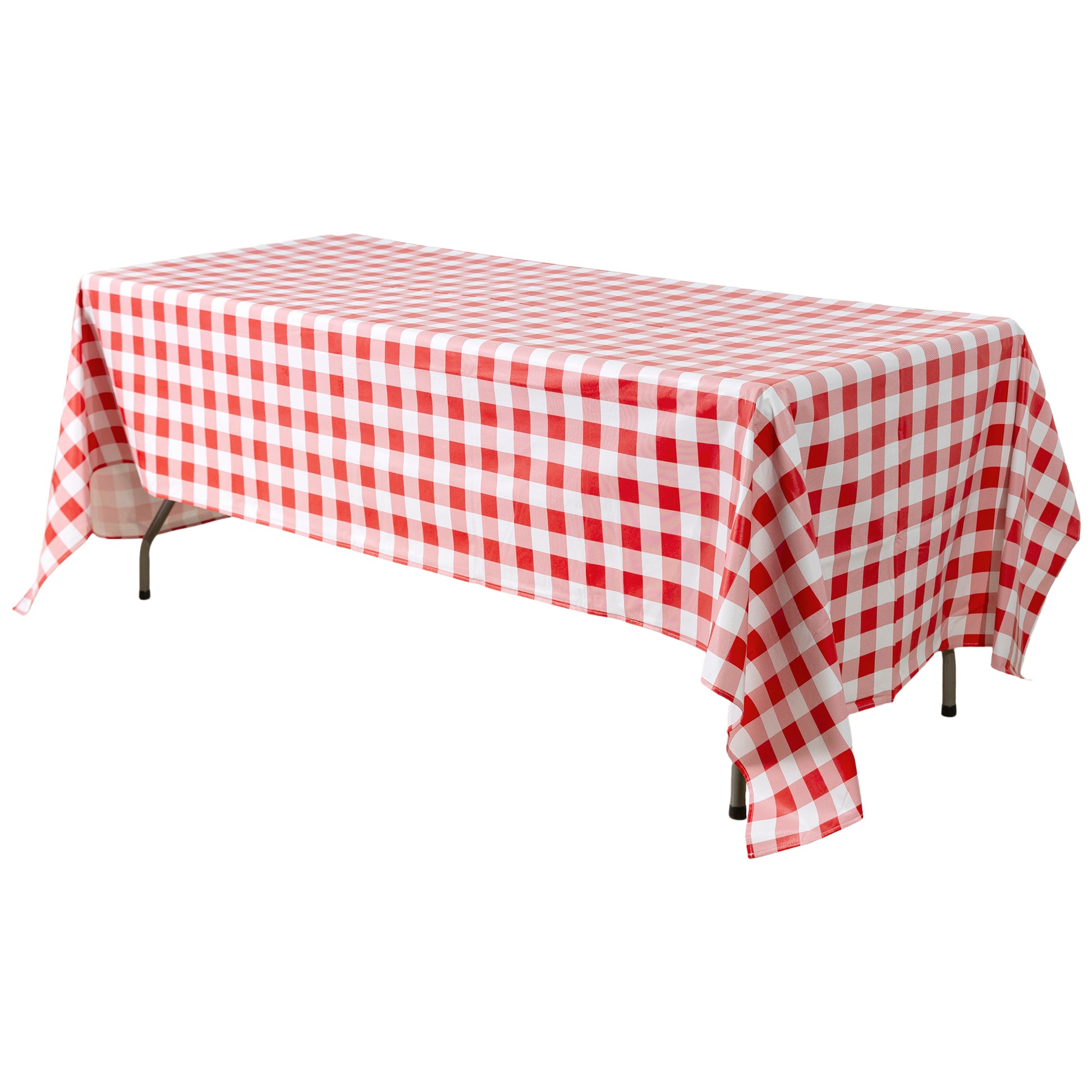 Rectangular tablecloth 60x102 waterproof vinyl flannel backing checkered design red side view