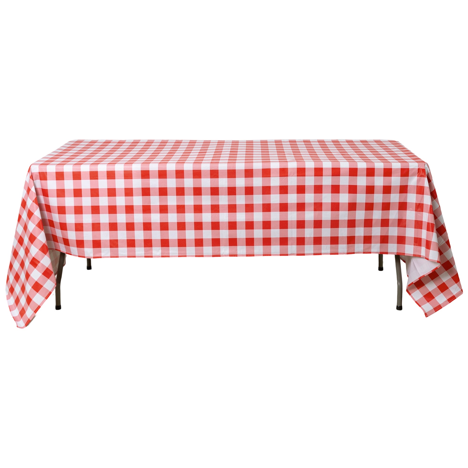 Rectangular tablecloth 60x120 waterproof vinyl flannel backing checkered design red front view