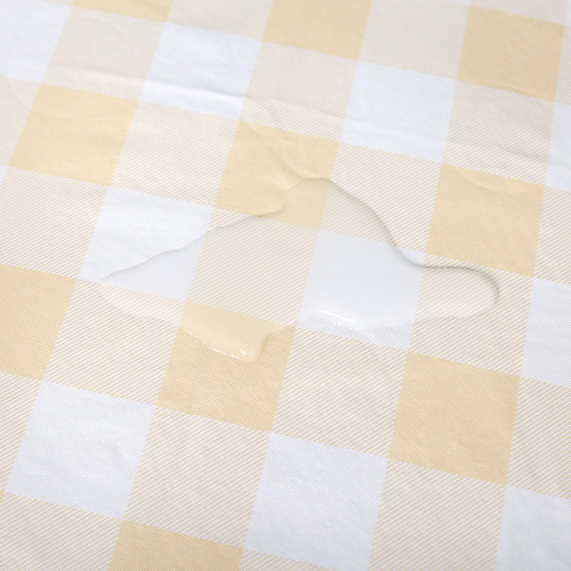 Rectangular Tablecloth 60"x84" Waterproof Vinyl Flannel Backing Checkered Design Champagne close up