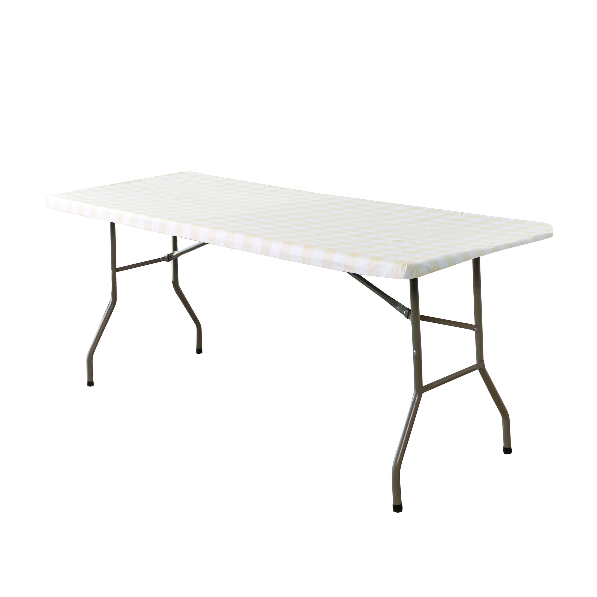 Rectangular Tablecloth 60"x84" Waterproof Vinyl Flannel Backing Checkered Design Champagne angled view