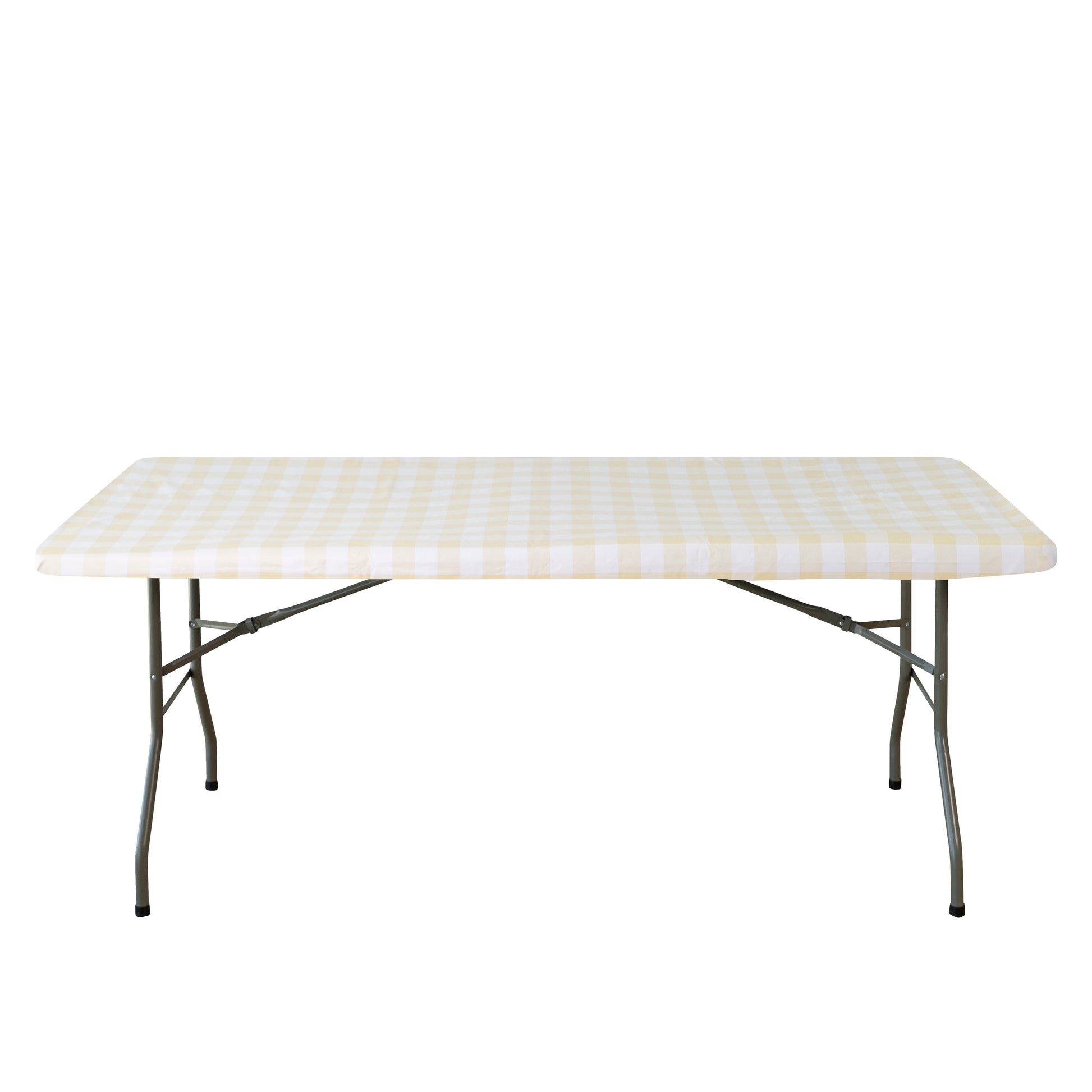 Rectangular Tablecloth 60"x84" Waterproof Vinyl Flannel Backing Checkered Design Champagne front view