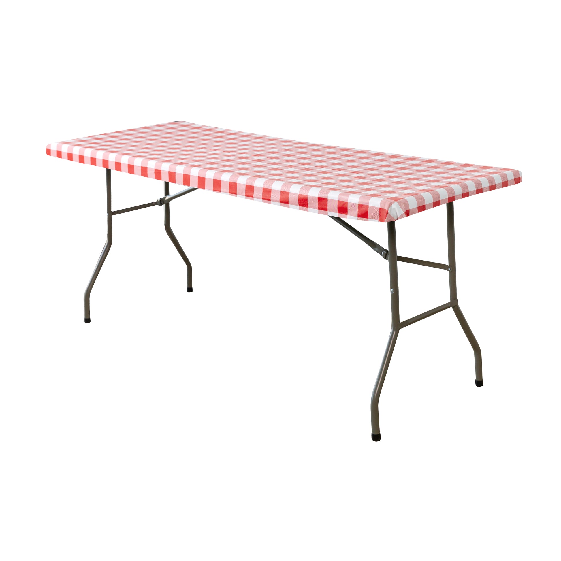 Rectangular Tablecloth 60"x84" Waterproof Vinyl Flannel Backing Checkered Design Red angled view