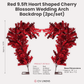 9.5ft Heart Shaped Cherry Blossom Wedding Arch Backdrop (2pc/set) Red infographic showing height and base dimensions