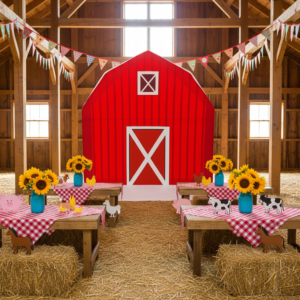 Red Barn Printed Backdrop Spandex Cover