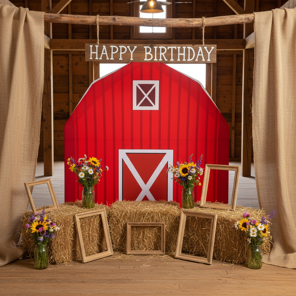Red Barn Printed Backdrop Spandex Cover