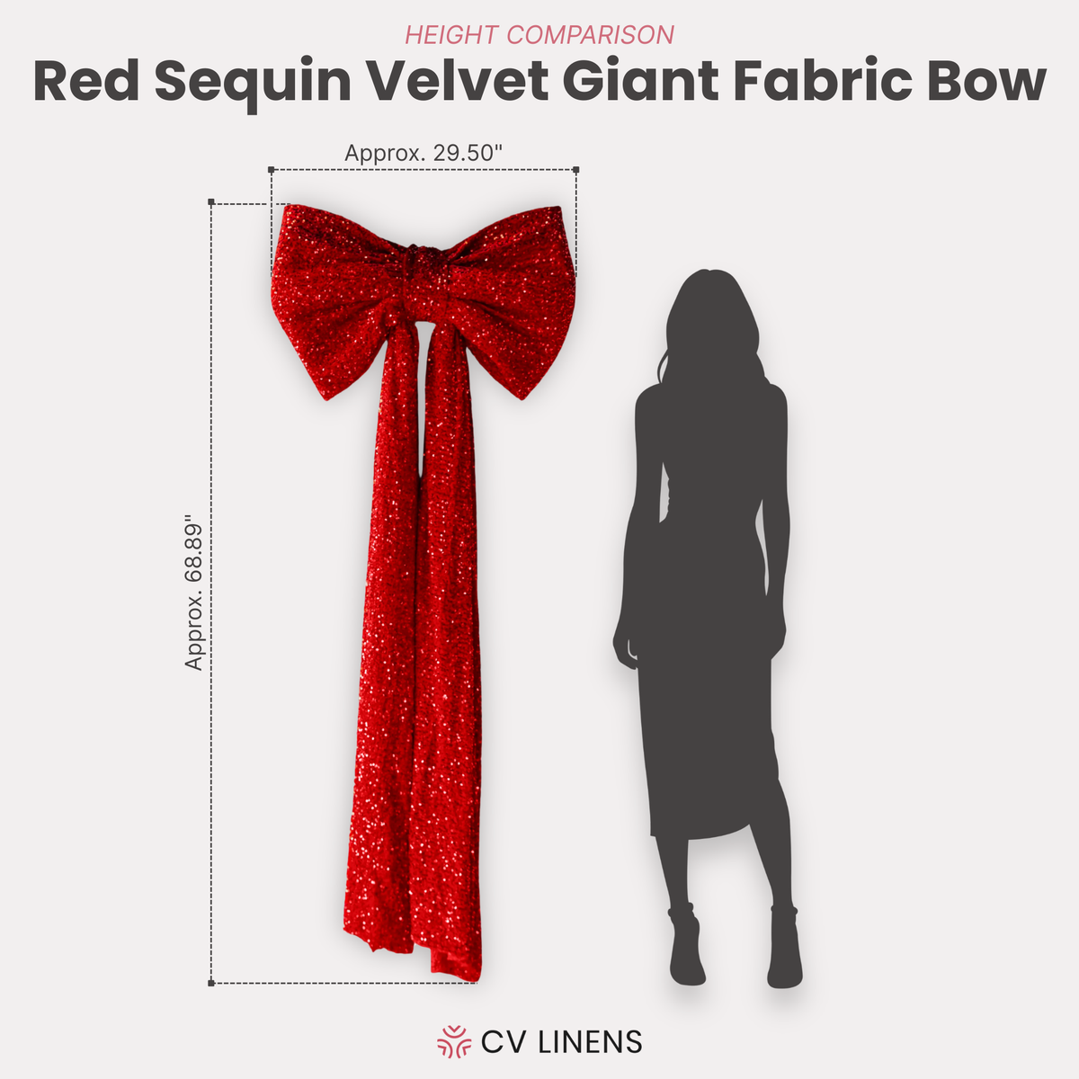 Sequin Velvet Giant Fabric Bow for Backdrop Red infographic height comparison