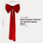 XL Sequin Velvet Giant Fabric Bow for Backdrop Red infographic showing product dimensions
