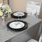 elegant birthday setup usingReef Acrylic Charger Plate - Black on top of glitz sequin tablecloth