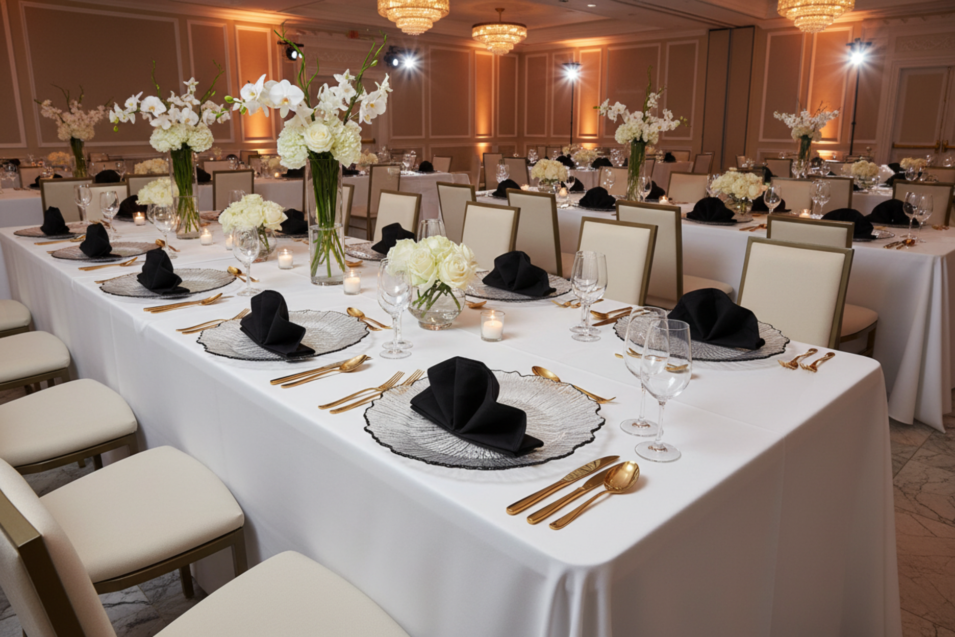 corporate anniversary party with Reef Acrylic Charger Plate - Clear Black Trim