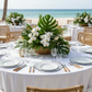 beach front wedding reception with Reef Acrylic Charger Plate - Clear Black Trim
