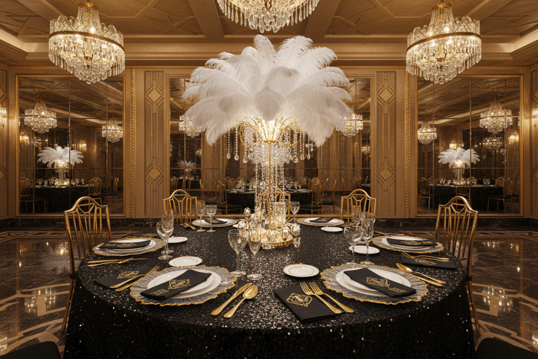 gala night setup with Reef Acrylic Charger Plate - Clear Gold Trim