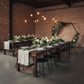 restaurant banquet table setup with Reef Acrylic Charger Plate - Clear
