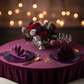 Reef Acrylic Charger Plate - Purple with purple napkin | purple tablecloth | wine goblets | flower centerpiece