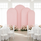 Ripple Spandex Covers for Trio Arch 4 pc - Pink on a frame stand for bridal shower setup