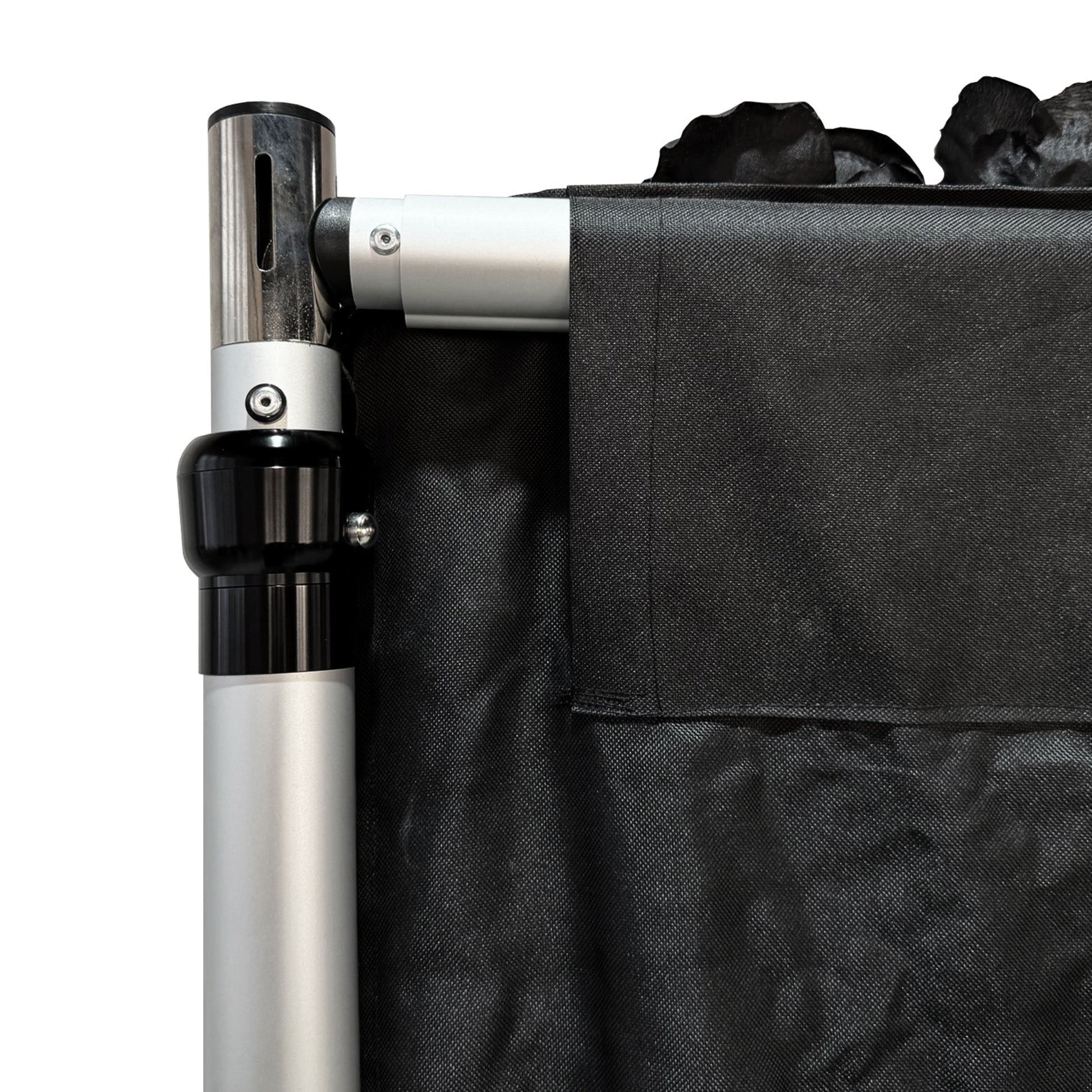 Roll up flower wall backdrop black pocket close up