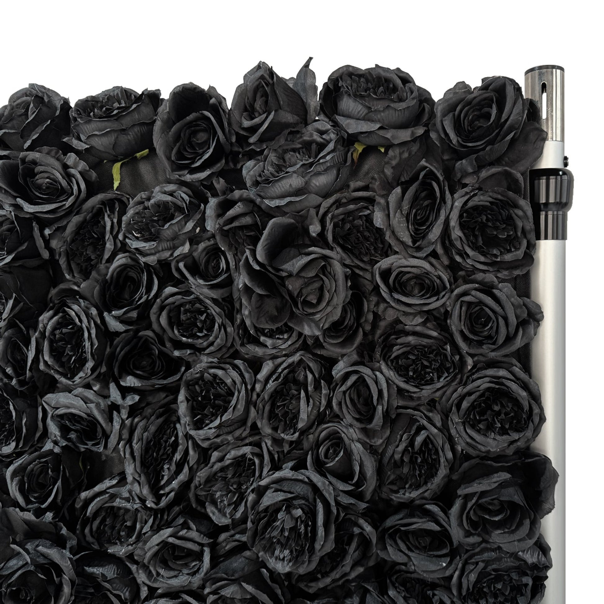Roll up flower wall backdrop black right corner close up